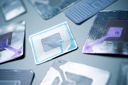 Rfid tags on a tableの写真素材