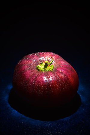 Black kumato tomato on a blue tableの写真素材