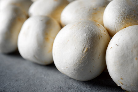 Edible mushrooms piled on a tableの写真素材