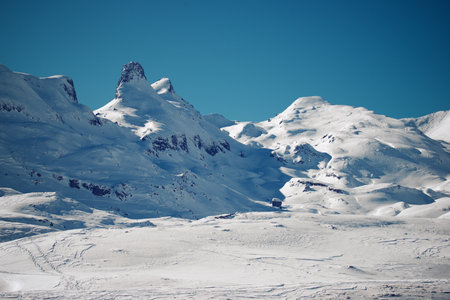 Snowy mountains in the Pyrenees, Ossau Valley in France.の写真素材