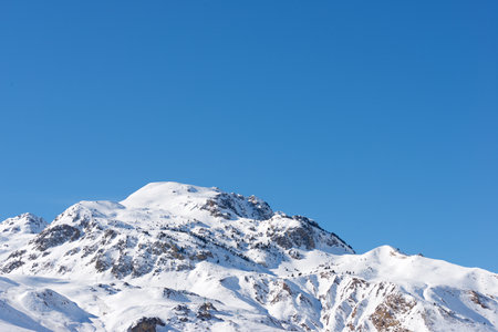 Snowy mountains in the Pyrenees, Tena Valley, Aragon in Huesca Province, Spain.の写真素材
