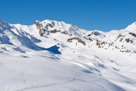 Snowy mountains in the Pyrenees, Ossau Valley in France.の写真素材