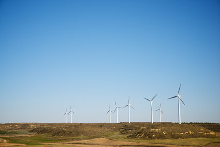 Wind turbines generators for green electrical power productionの写真素材