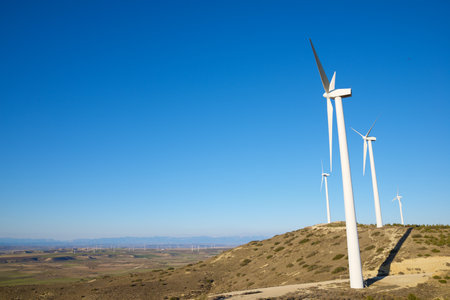 Wind turbines generators for green electrical power productionの写真素材