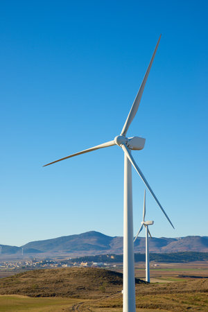 Wind turbine generators for clean electrical energy productionの写真素材