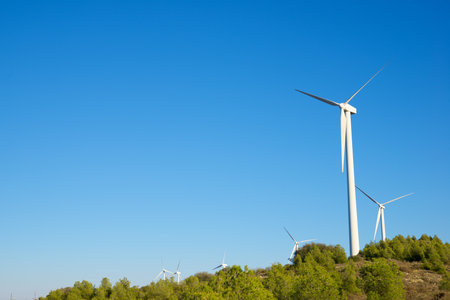 Wind turbine generators for green electrical energy productionの写真素材