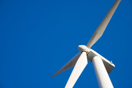 Wind turbine generator for clean electrical energy production in Zaragoza Province, Aragon in Spainの写真素材