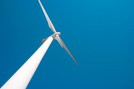 Wind turbine generator for clean electrical energy production in Zaragoza Province, Aragon in Spainの写真素材