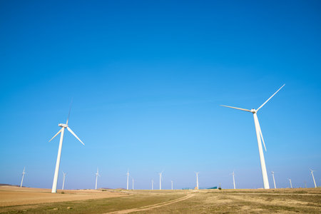 Wind turbine generators for sustainable electrical energy production in Spainの写真素材