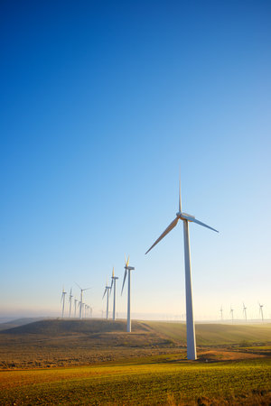 Wind turbine generators for clean electrical energy productionの写真素材