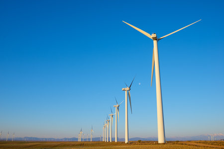 Wind turbine generators for clean electrical energy productionの写真素材