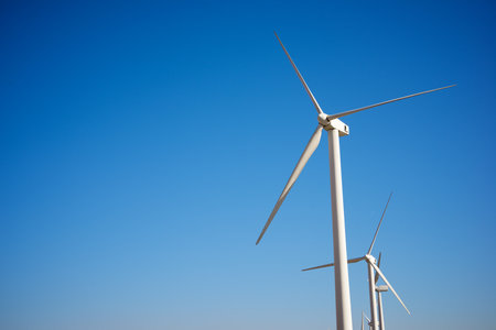 Wind turbine generators for clean electrical energy productionの写真素材