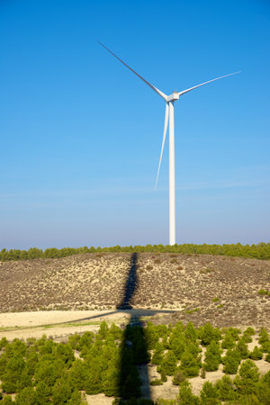 Wind turbines generators for sustainable electrical energy production in Zaragoza Province, Aragon in Spainの写真素材