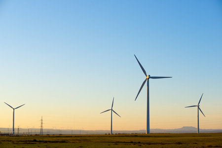 Wind turbines generators for clean electrical energy productionの写真素材