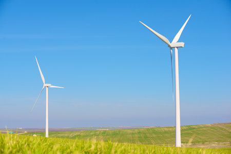 Wind turbine generators for sustainable electrical energy production in Spainの写真素材