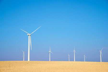 Wind turbine generators for sustainable electrical energy production in Spainの写真素材