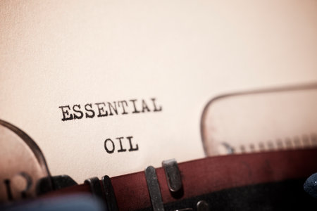 Essential oil text written with a typewriter.の写真素材