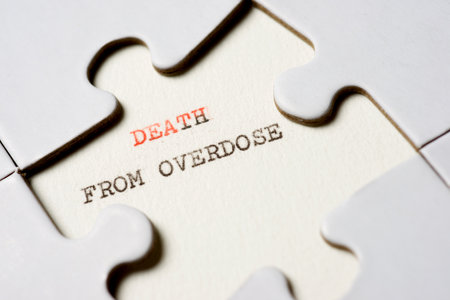 Death from overloaded text written with a typewriter in a white puzzleの写真素材
