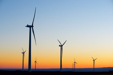 Wind turbines generators for clean electrical energy productionの写真素材