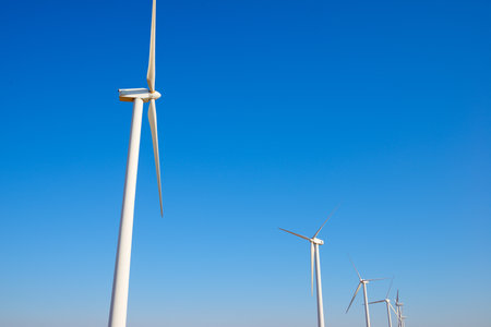 Wind turbine generators for clean electrical energy productionの写真素材