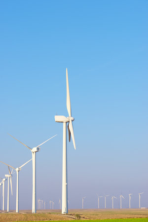 Wind turbine generators for sustainable electrical energy production in Zaragoza, Spainの写真素材