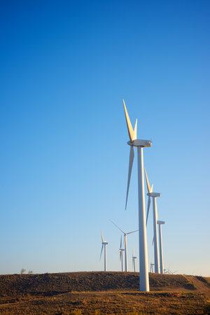 Wind turbine generators for clean electrical energy productionの写真素材