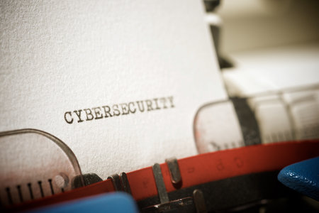 Cybersecurity word written with a typewriter.の写真素材