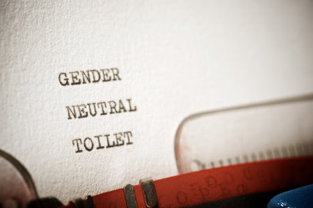 Gender neutral toilet text written with a typewriter.の写真素材