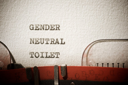 Gender neutral toilet text written with a typewriter.の写真素材