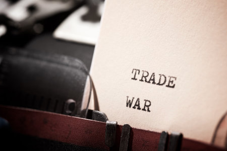 Trade war text written with a typewriter.の写真素材