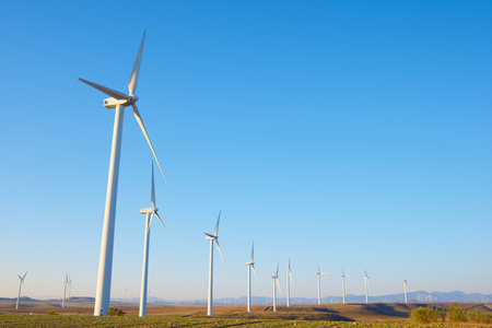 Wind turbine generators for clean electrical energy productionの写真素材