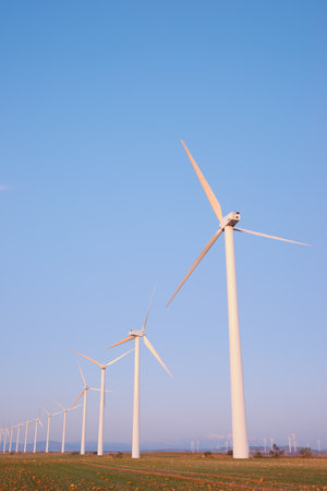 Wind turbine generators for clean electrical energy productionの写真素材