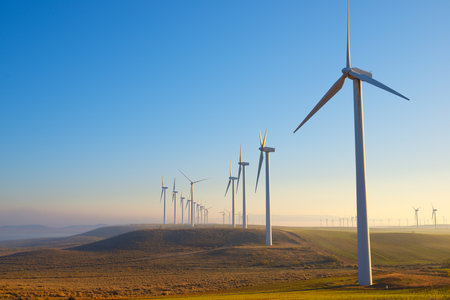 Wind turbine generators for clean electrical energy productionの写真素材