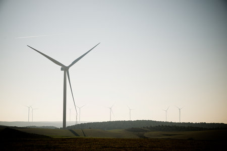 Wind turbine generators for green electrical energy production in Spainの写真素材