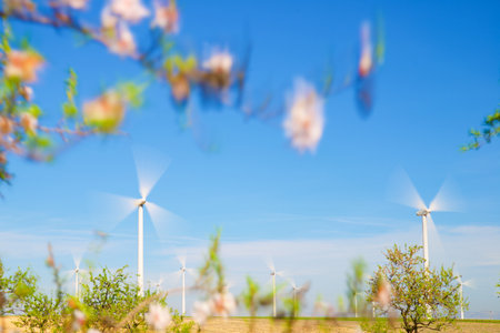 Windmills for renewable electrical energy production in Spainの写真素材