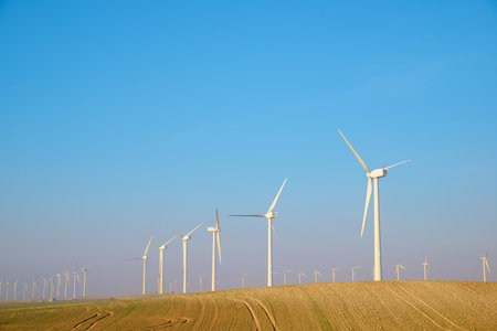 Wind turbine generators for sustainable electrical energy production in Spainの写真素材