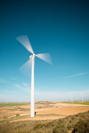 Windmills for renewable electrical energy production in Spainの写真素材