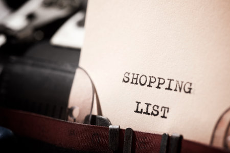 Shopping list text written with a typewriter.の写真素材