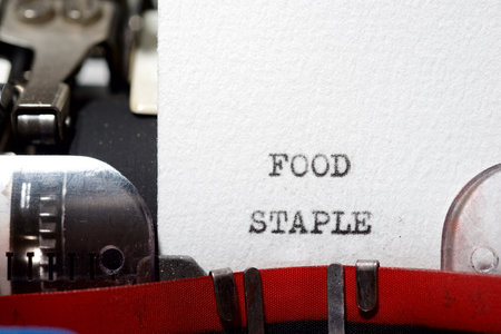 Food staple text written with a typewriter.の写真素材