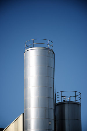 Two metal tanks in a factory in Spainの写真素材