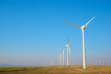 Wind turbine generators for sustainable electrical energy production in Spainの写真素材