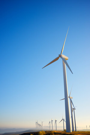 Wind turbine generators for clean electrical energy productionの写真素材