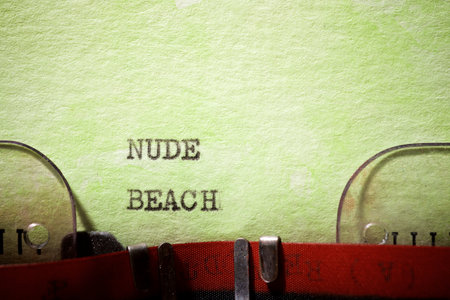 Nude beach text written with a typewriter.の写真素材