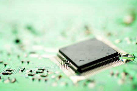 Close-up of a green integrated circuitの写真素材