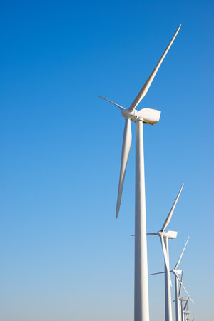 Wind turbine generators for clean electrical energy productionの写真素材