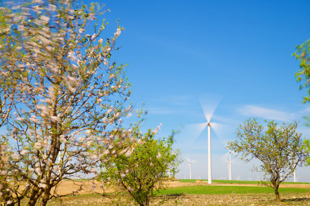 Windmills for renewable electrical energy production in Spainの写真素材
