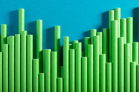 Close-up of disposable drinking straws made of cardboard on a tableの写真素材