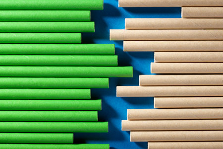 Close-up of disposable drinking straws made of cardboardの写真素材
