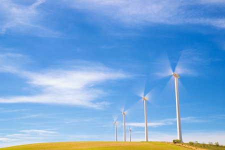 Windmills for renewable electrical energy production in Spainの写真素材