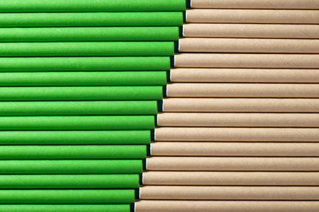 Close-up of disposable drinking straws made of cardboardの写真素材